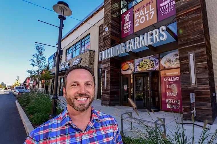 Founding Farmers co-founder and co-owner Dan Simons outside his newest restaurant location in the King of Prussia Town Center October 17, 2017.  It is the first location outside of Washington D.C. for the restaurant and it chose the lifestyle pop-up mall vs the King of Prussia Mall.  CLEM MURRAY / Staff Photographer