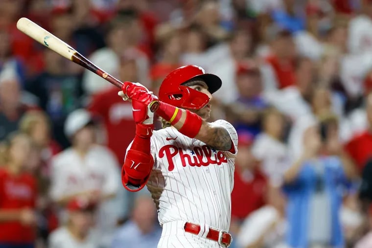 Bryson Stott hits a grand slam in the sixth inning of Game 2 to give the Phillies a 7-0 lead on the Marlins.