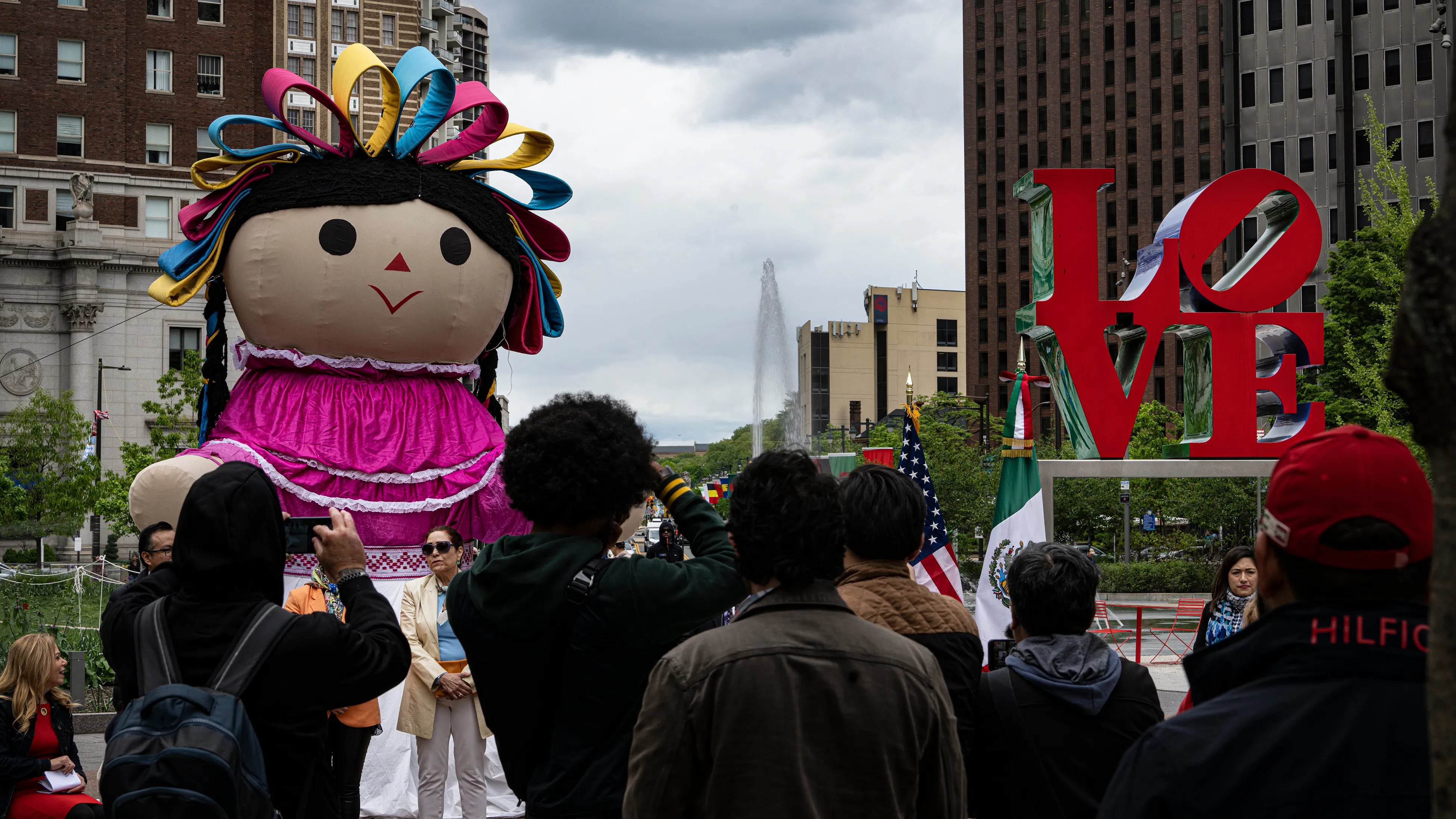 As part of Mexican Week, people gathered at Love Park to see  Lele. A 13-foot-tall handmade doll that represents Mexico's Otomi native communities of Amealco, in Querétaro.