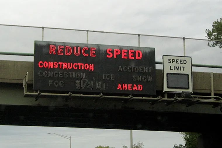 A sign alerts drivers to construction on the New Jersey Turnpike.