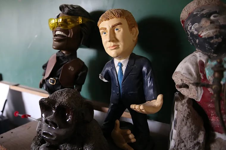 A Donald Trump doll is one of the found objects by Recycled Artist in Residency (RAIR) at the Revolutionary Recovery recycling center in Philadelphia.