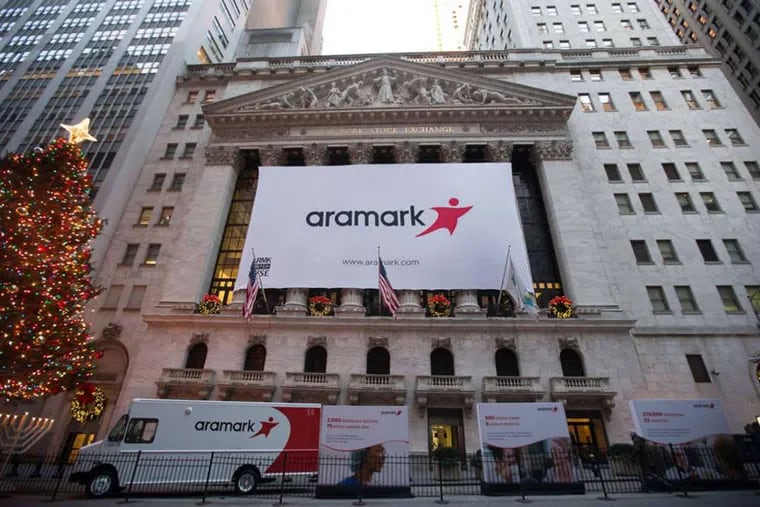 File photo shows Aramark flag outside the New York Stock Exchange. The company's shares have fallen more than 70 percent since January.