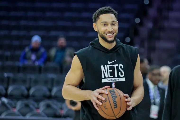Ben Simmons warming up before the Brooklyn Nets faced the Sixers at the Wells Fargo Center on Nov. 22.