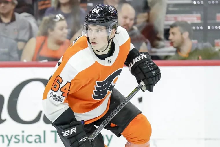 Flyers rookie center Nolan Patrick is one of four rookies playing in their first home opener tomorrow night.