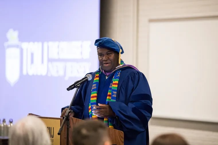 Maurice L. Hall, Dean of the School of the Arts and Communication, speaks at the College of New Jersey's 2019 commencement ceremony.