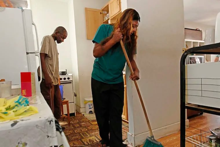 Antwanette Hill says James Guyton “wants to outdo me in cleaning.” Health care is trending from services in expensive hospitals and nursing homes to less-costly outpatient clinics and patients’ homes. (Michael Bryant/Staff Photographer)
