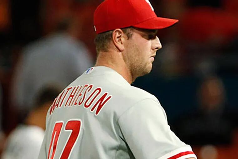 Scott Mathieson had a 1-4 record and 6.75 ERA in fifteen games pitched for the Phillies. (Wilfredo Lee/AP Photo)