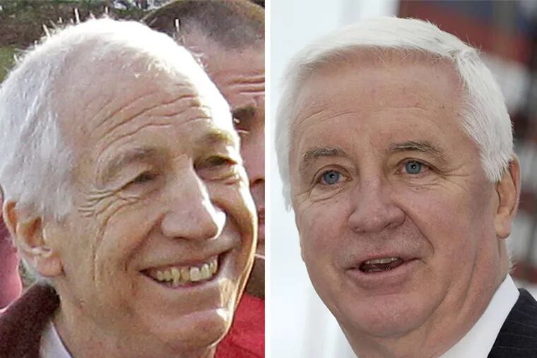 A review has found no evidence that then-Attorney General Tom Corbett (right) delayed the investigation into serial sex abuser Jerry Sandusky for political gain, but it raises questions about the pace of the case, according to three people who have read the report.