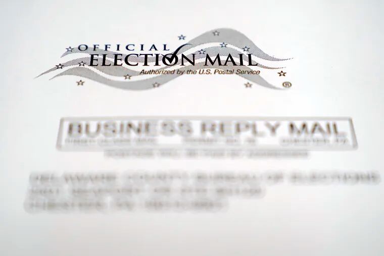 An envelope of a Pennsylvania official mail-in ballot for the 2020 general election is shown.