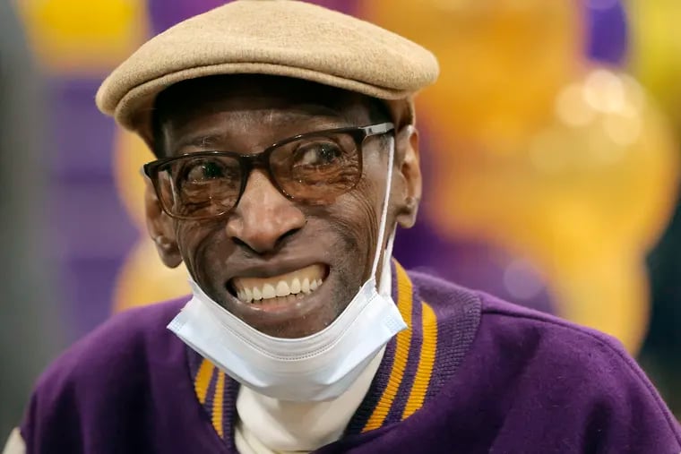 Former Camden High Basketball player Ron “Itchy” Smith smiles during the City of Camden and the Camden City School District Street Naming and Number Retirement Ceremony Honoring Ron “Itchy” Smith at Camden H.S.’s gym in Camden, N.J. on Oct. 22, 2021.