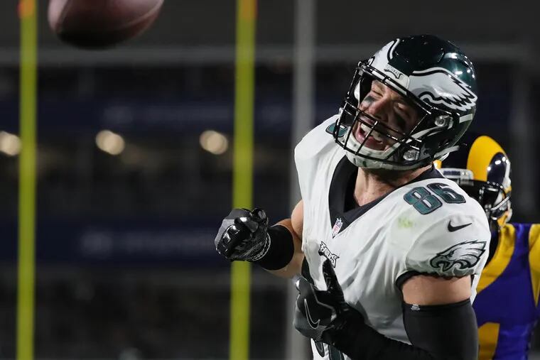Zach Ertz caught just three passes for 22 yards in the Eagles' win over the Rams Sunday night.