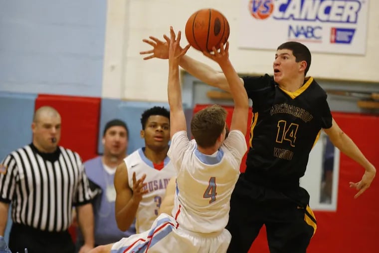 Senior guard and Bucknell recruit Andrew Funk (14) is averaging 17.7 points for 4-3 Archbishop Wood.