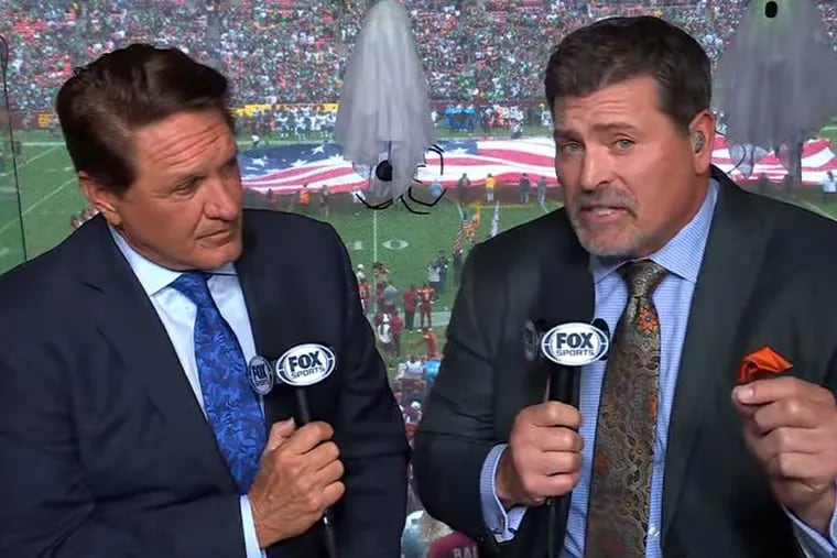 Fox NFL color analyst Mark Schlereth (right) alongside play-by-play announcer Chris Meyers.