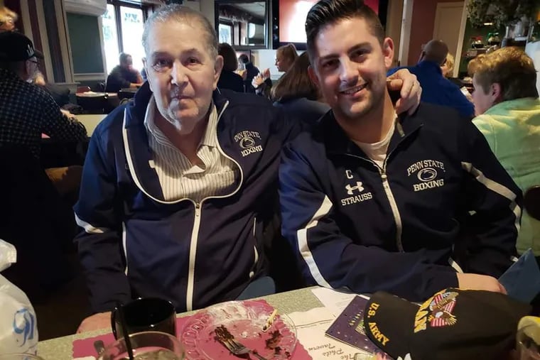 Mr. Horowitz and grandson Chris show off their Penn State boxing jackets. Chris is a boxer, and his grandfather was very proud of that.