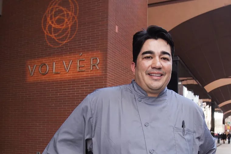 Chief Jose Garces outside his restaurant Volver, at the Kimmel Center.