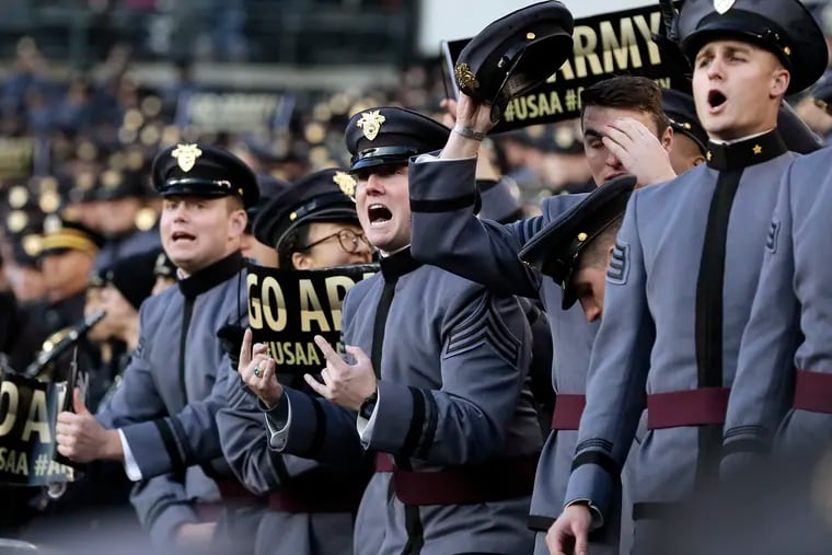 Army Cadets cheering during the 120th Army-Navy football game on Dec. 14, 2019, at Lincoln Financial Field.