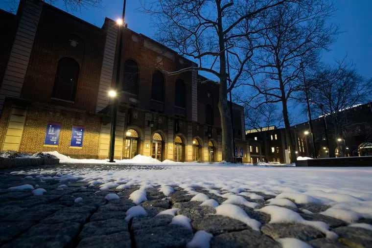 The Palestra is believed to have housed more college basketball games than any other venue. It is shown after a snowfall in February.