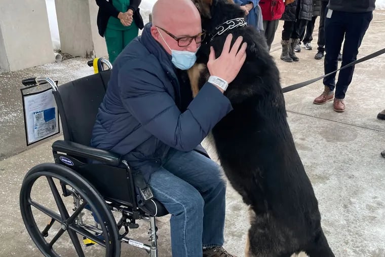 Brian Myers is reunited with Sadie after his discharge from a New Jersey rehab center last month.