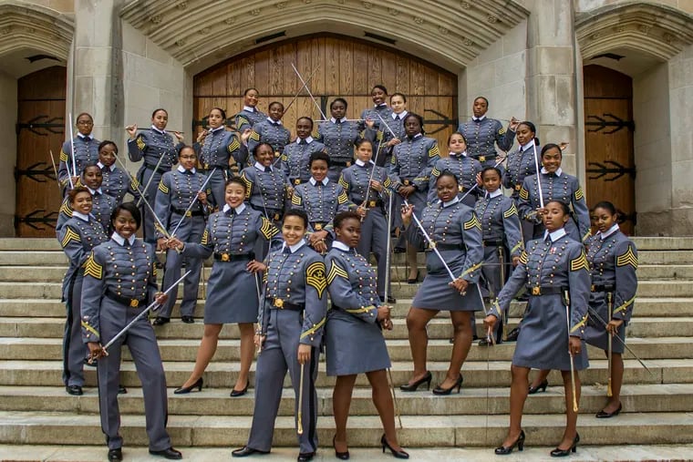 In this May 7, 2019 photo, black female cadets with the Class of 2019 pose at the U.S. Military Academy in West Point, N.Y. The 34 women comprise a small slice of the roughly 1,000 cadets in the class. The cadets say they're proud to be part of a milestone at the historic academy after four years of testing their limits. (Cadet Hallie H. Pound/U.S. Army via AP)