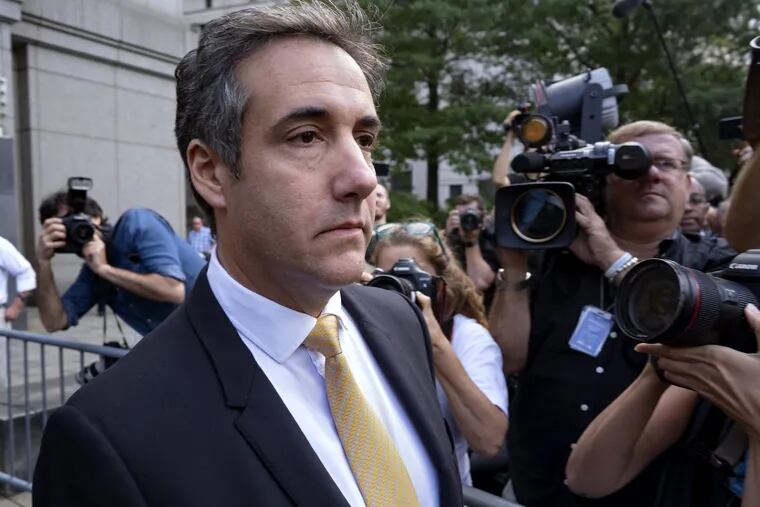 In this Aug. 21, 2018 file photo, Michael Cohen, former personal lawyer to President Trump, leaves federal court after reaching a plea agreement in New York.