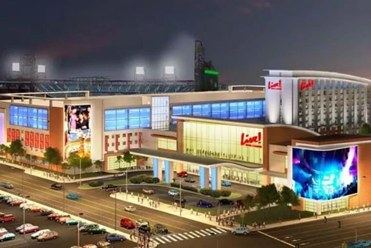 A rendering of Live! Hotel and Casino, proposed for to the site of an existing Holiday Inn in the stadium district of South Philadelphia.