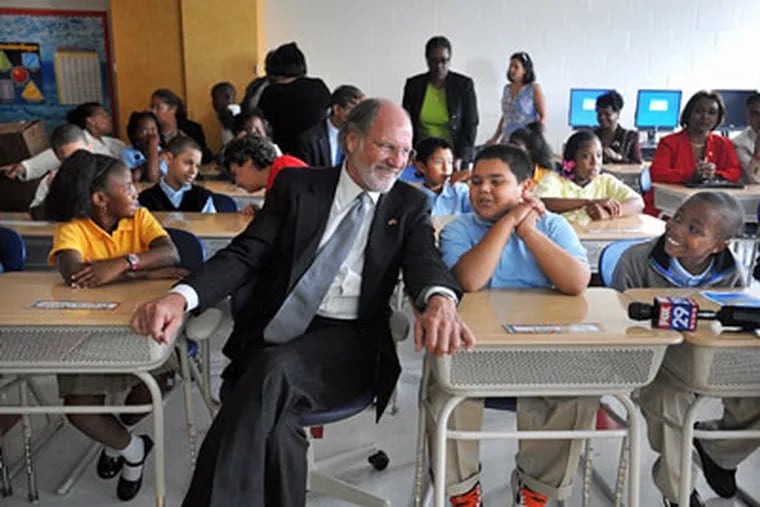 New Jersey Gov. Jon Corzine watched  President Obama's speech at H.B. Wilson Elementary School in Camden. (Sharon Gekoski-Kimmel / Staff Photographer)