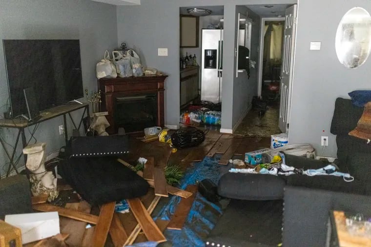 The July 12 flooding caused widespread damage on both sides of the Delaware River, including inside this home at Lafayette Gardens Condominiums in Bensalem.