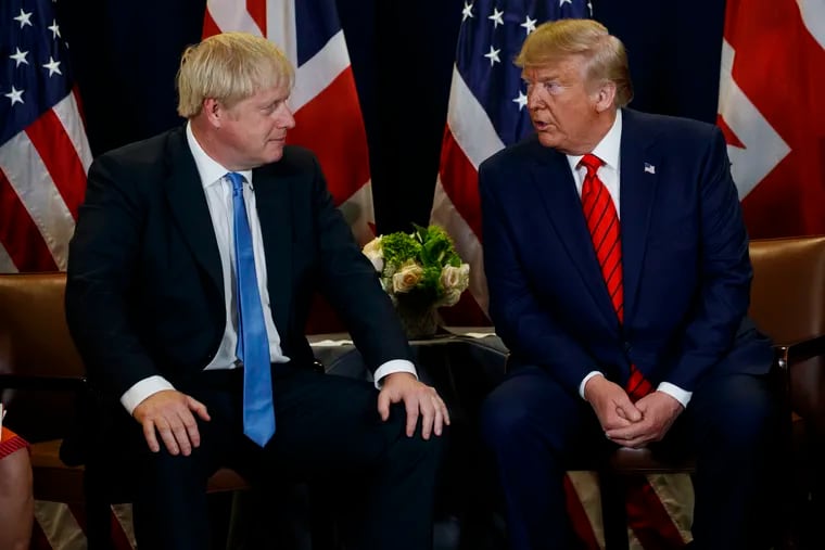President Donald Trump, right, meeting with British Prime Minister Boris Johnson at the United Nations General Assembly in September of 2019.