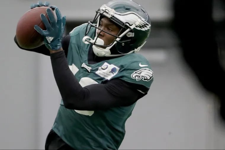 Eagles’ Nelson Agholor catches a pass as the Philadelphia Eagles practice during the bye week in Philadelphia, PA on January 3, 2018. The Eagles will host a playoff game on Saturday, January 13.