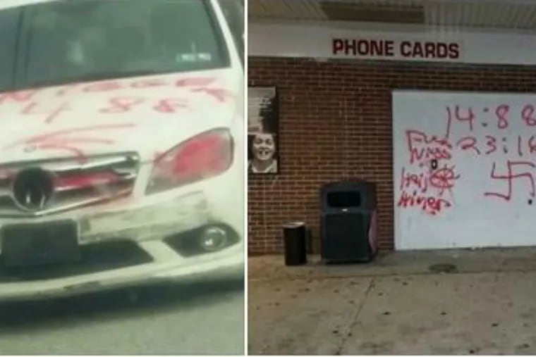 Anti-Semitic and racist graffiti that George Rissell spray-painted on property in Coatesville's West End last August.