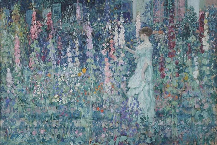 In the PAFA exhibit, &quot;Hollyhocks&quot; (1911) by Frederick Carl Frieseke shows a woman's billowy dress blending with the flowers around her, passively genteel, on display, the maker of this retreat, perhaps its prisoner.