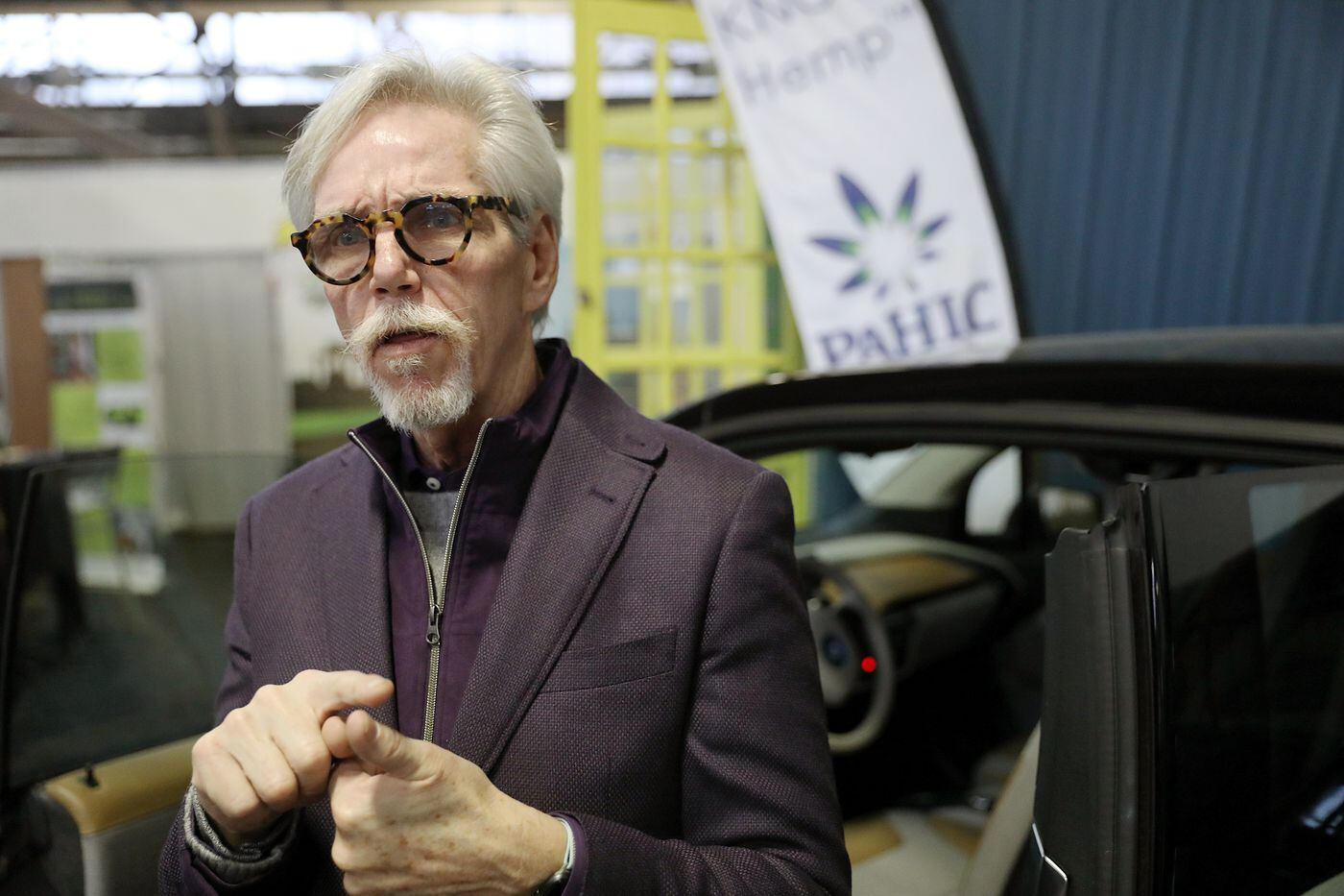 Geoff Whaling, chairman of the National Hemp Association and president of the Pennsylvania Hemp Industry Council, talks to a reporter during the annual Pennsylvania Farm Show at the Pennsylvania Farm Show Complex & Expo Center in Harrisburg, Pa., on Tuesday, Jan. 7, 2020.