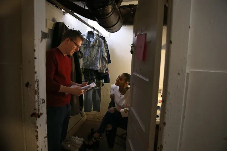 In an 1812 Productions  dressing room, playwright Michael Hollinger talks with actress Jessica Johnson about the script for “Hope and Gravity.”