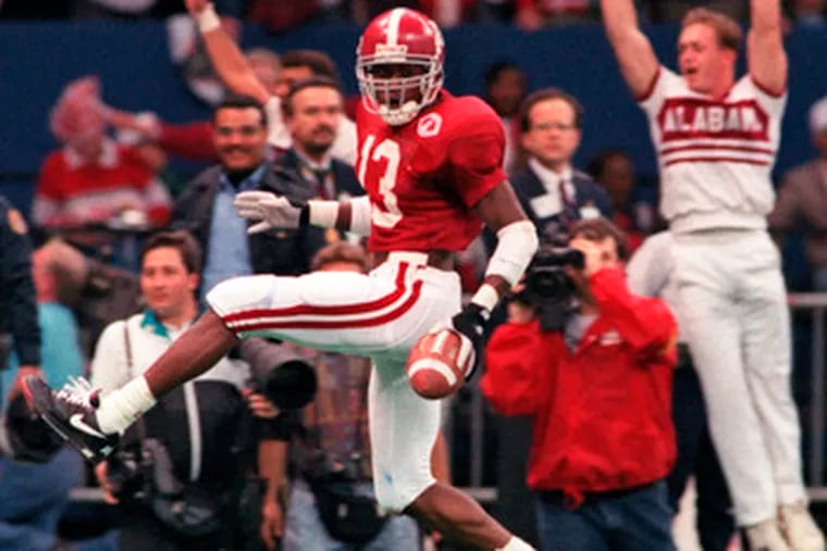 Crimson Tide defensive back George Teague dances into the end zone after returning an interception in that Sugar Bowl upset.