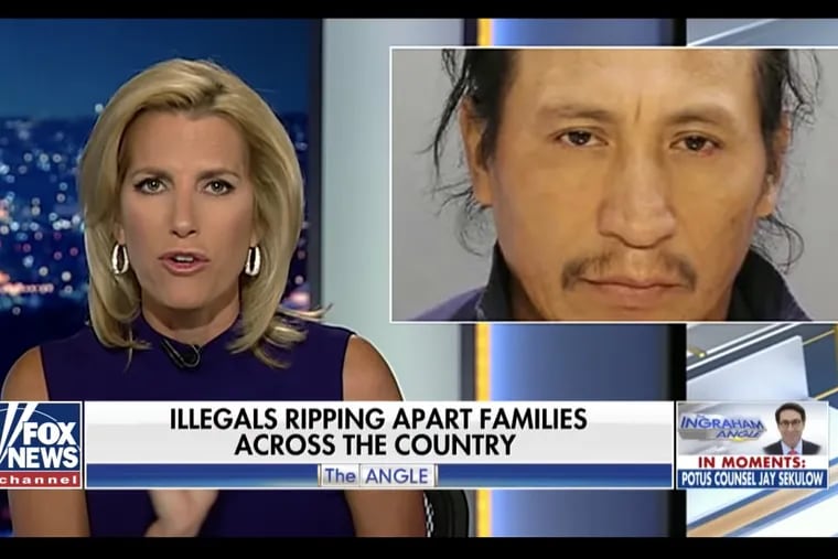 Laura Ingraham during an immigration segment on her Fox News show discussing Philadelphia. August 8 2018.