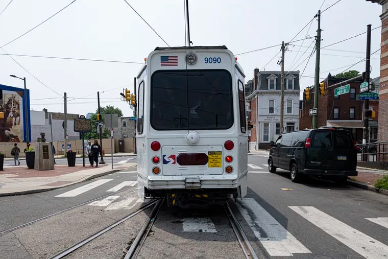 Route 10 Trolley rides along Lancaster Avenue in July.