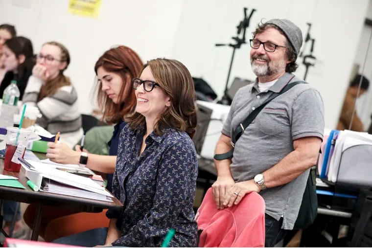 Tina Fey and lyricist Jeff Richmond at a rehearsal of "Mean Girls" in Manhattan. Fey won a Drama Desk Award for best book for a musical on Sunday night. 